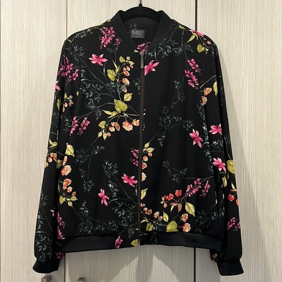 M&S Collection Black Floral Bomber Jacket | UK 14 / US 10 - Picture 1 of 15